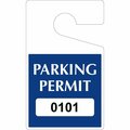 Lustre-Cal Economy Hanging Parking Permit Dark Blue 5in x 3in  20mil Plastic Serialized 101-150, 50PK 253378201Bd0101